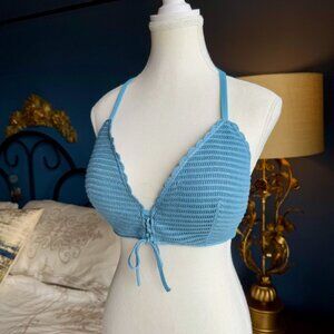 Push Up Crochet Dusty Blue Halter Bikini Top